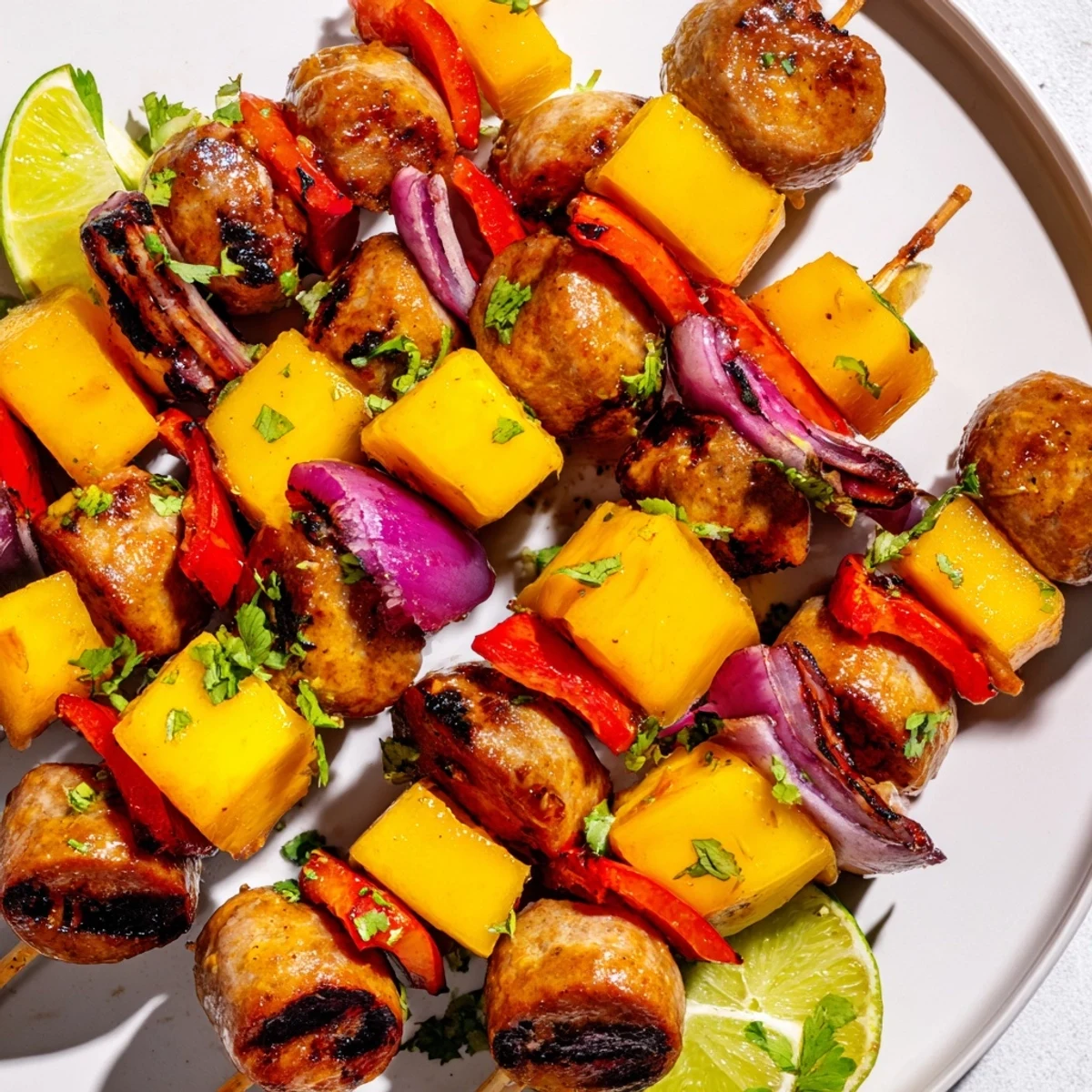 Wurst Mango Paprika Spieße