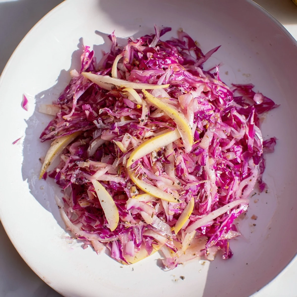 Tender Bavarian red cabbage and apple, a simple, vibrant side dish, ready to serve, looks delicious.