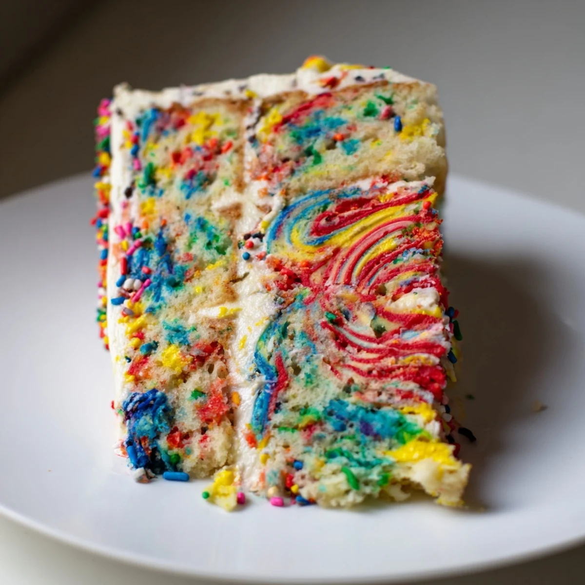 Colorful Chaotic Funfetti Cake, a festive treat with layers of sprinkles and playful frosting.