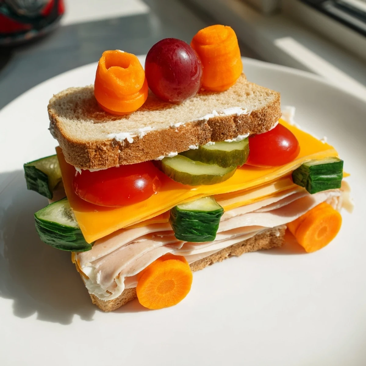 Vibrant Road Trip Ready Car-Shaped Lunch, featuring fun sandwiches, healthy snacks, and creative car arrangement.