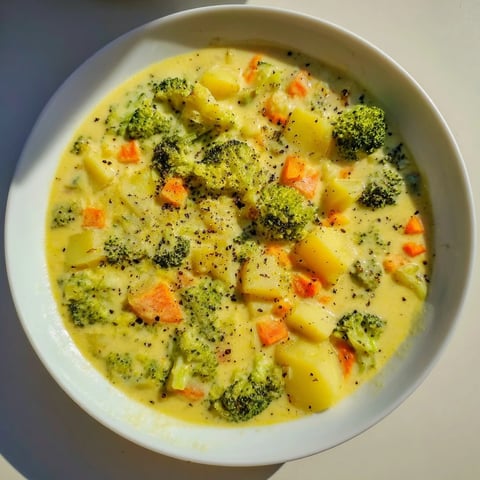 Creamy Broccoli and Cheese Soup in a bowl: a comforting, warm meal with melted cheese and fresh herbs.