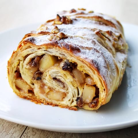Crispy Oven-Baked Apple Strudel Rolls with a warm, spiced apple filling, ideal for dessert anytime.