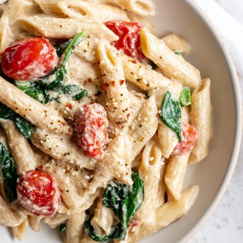 Rich, creamy Cottage Cheese High-Protein Pasta, a healthy and satisfying vegetarian meal.