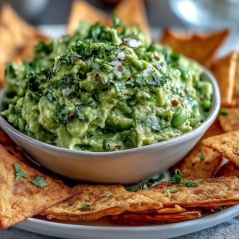 Edamame Guacamole Pita Chips