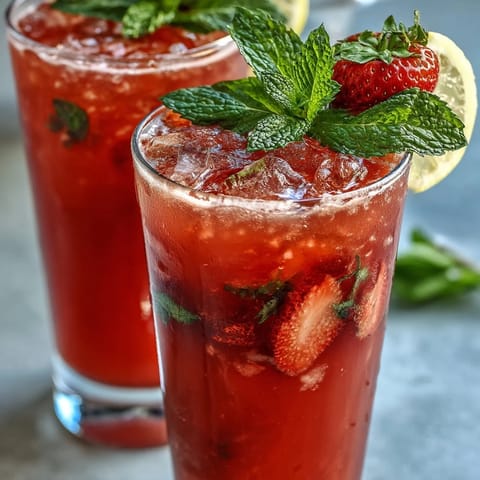 Erfrischender selbstgemachter Starbucks Strawberry Açaí Refresher mit frischen Erdbeeren und Açaí-Pulver.