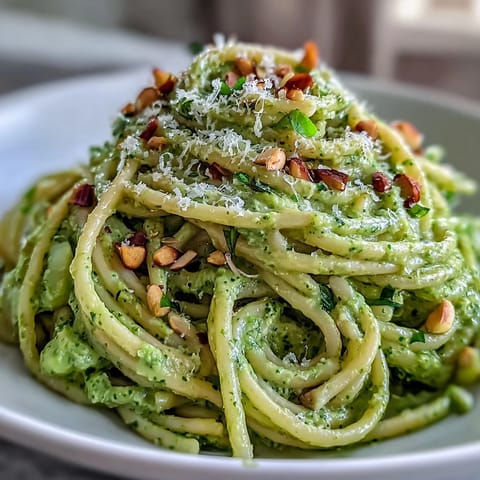 1. Cremige Avocado-Pesto-Pasta mit frischem Basilikum und Parmesan in einer Schüssel