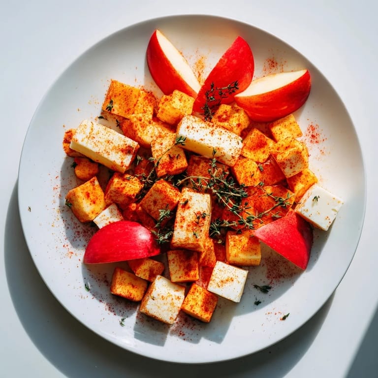 Vibrant red apples shine beside smoked paprika-dusted cheeses in this gorgeous The Autumn Ember dish.