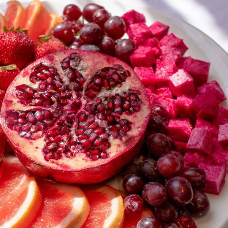 The Pomegranate Pivot: A refreshing fruit arrangement featuring a vivid pomegranate centerpiece, perfect for summer.
