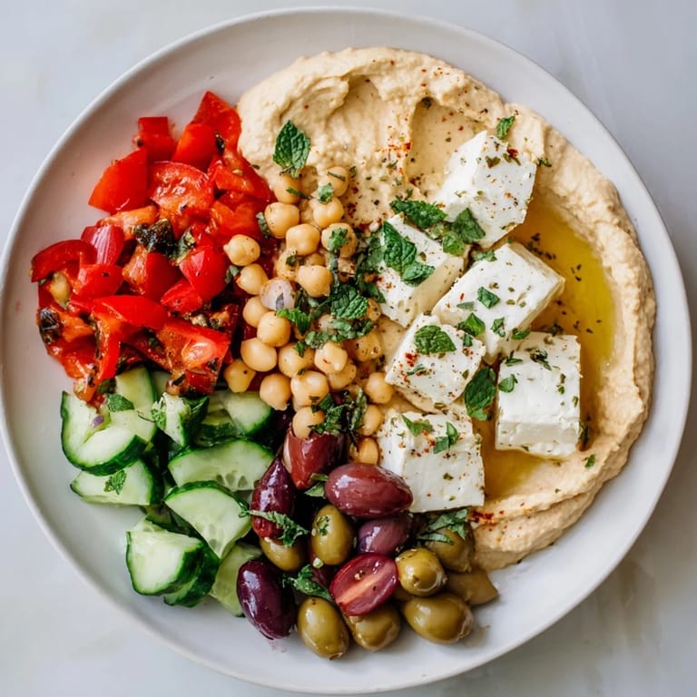 A close-up of a delicious Mediterranean Mezza Platter, perfect for a flavorful appetizer spread.