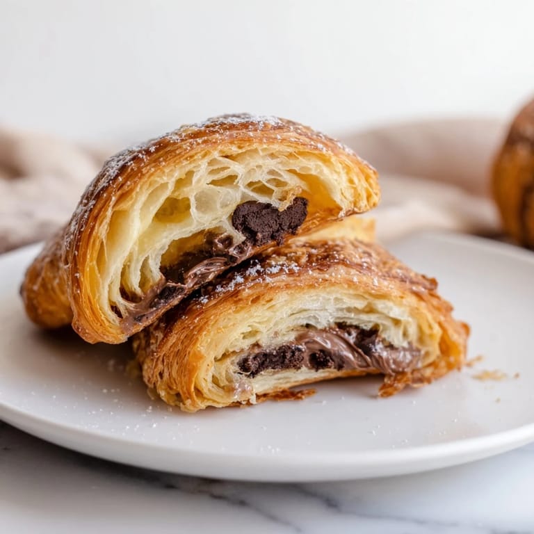 Flaky layers of a cookie croissant, boasting gooey dough and ready for a sweet breakfast.