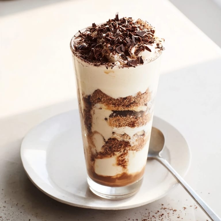 Steaming Tiramisu Latte, a layered coffee drink featuring soaked biscuits and creamy mascarpone.
