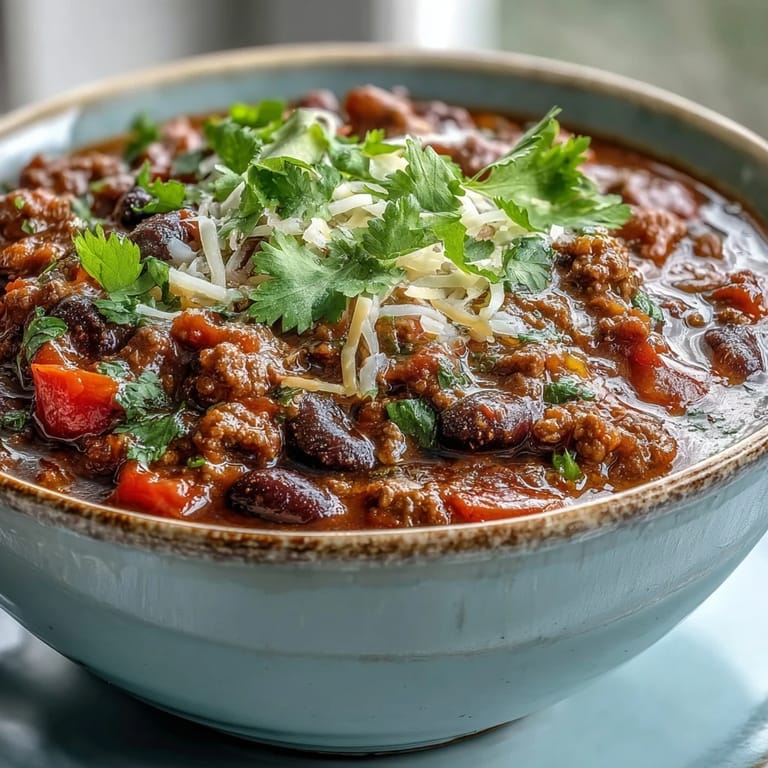 Mundwaterndes Slow Cooker Chili mit saftigem Rindfleisch und Bohnen, mit frischer Petersilie garniert