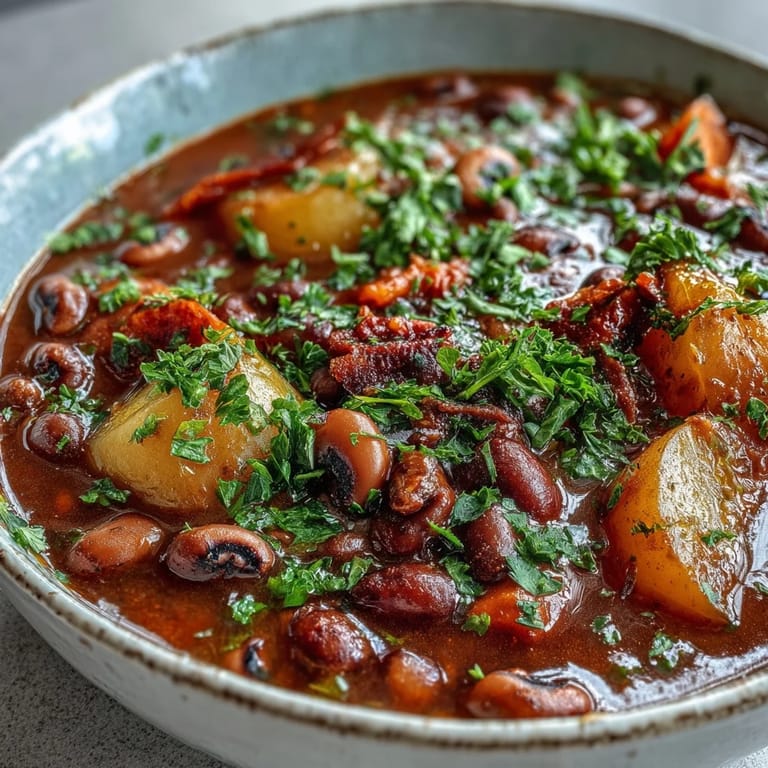 Herzhafte Black-Eyed Pea Stew with Chefs Touch im Topf, dampfend und reichhaltig, ideal für US-amerikanische Abendessen