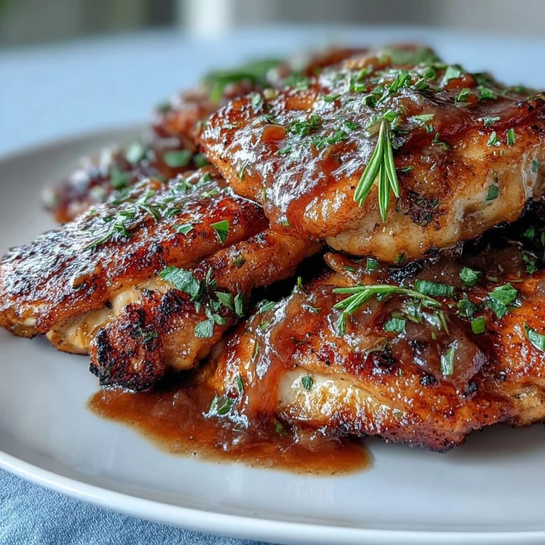 Zartes, gewürztes Hühnchen mit knuspriger Haut in einer cremigen Zwiebelsoße, serviert mit Beilagen.
