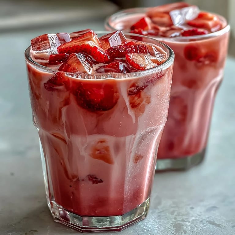 Schaumiges und erfrischendes Pink-Drink-Copycat-Rezept mit Erdbeer-Açaí und Kokosmilch, perfekt für einen heißen Sommertag.