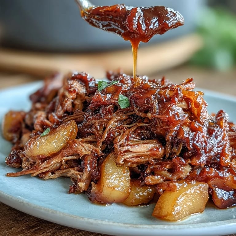 Zarter Schweinebraten mit süßen Pfirsichen und Honig, langsam gekocht in würziger BBQ-Sauce.