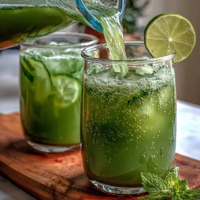 3. Kühlende, gesunde Detox-Kürbis-Minze-Agua Fresca mit leuchtenden Kräutern und Zitrusfrüchten, serviert über Eis.