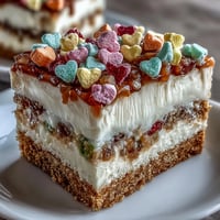Candy Hearts Fake Cake auf knusprigem Keksboden mit cremiger Füllung und bunten Herzchen.