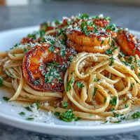 Shrimp Scampi Linguine: saftige Garnelen mit Knoblauch und Weißweinsauce.